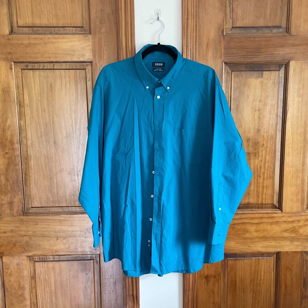 Izod Blue Button-Down Shirt All-Over Stretch Relaxed Fit Size XL